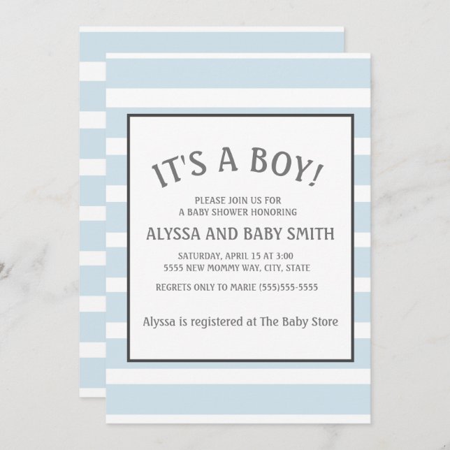 Baby Blue White Striping Baby Boy Dusche Einladung (Vorne/Hinten)