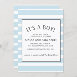 Baby Blue White Striping Baby Boy Dusche Einladung