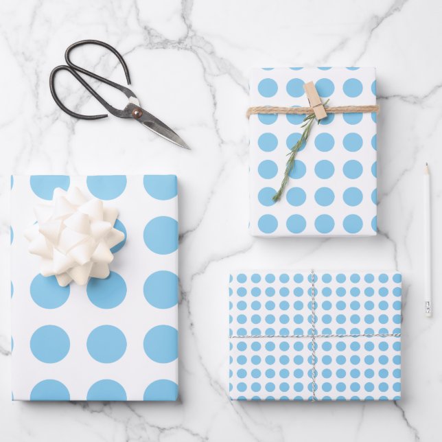 Baby Blue & White Unterschiedliche Größen Horiz Po Geschenkpapier Set (Vorderseite)
