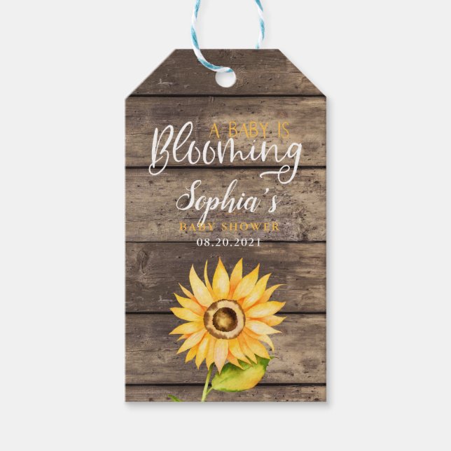 Baby blüht Sonnenblume Baby Dusche Gefallen Geschenkanhänger (Vorderseite)