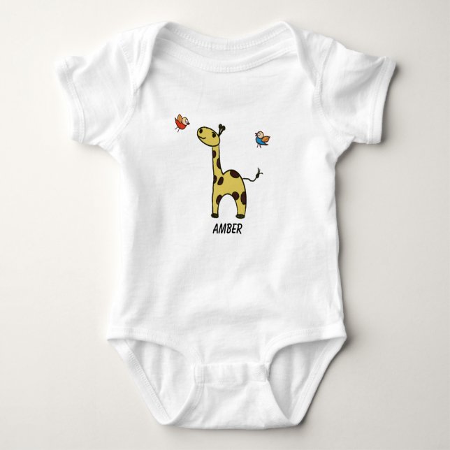 Baby Bodysuit Kleine Giraffe und Vögel Strampler (Vorderseite)