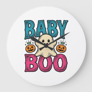 Baby Boo Vintage Halloween-Geister-Shirt-Design_1 Große Wanduhr