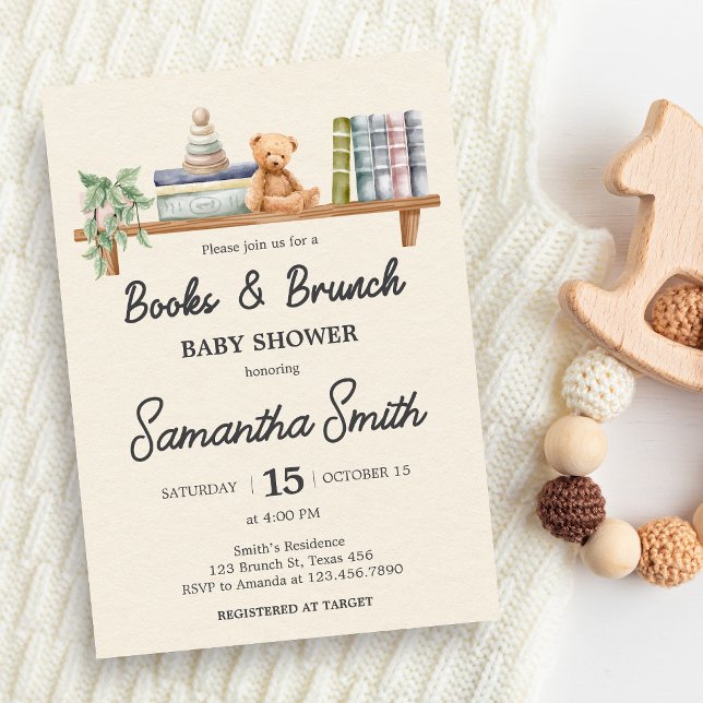 Baby Books and Brunch Neutral Baby Shower Einladung (Books and Brunch Baby Shower Invitation)