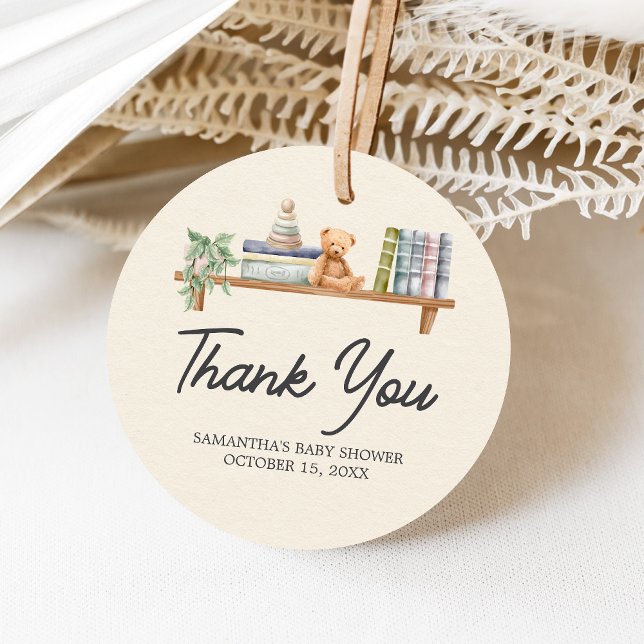 Baby Books and Brunch Neutral Baby Shower Geschenkanhänger (Books and Brunch Baby Shower Favor Tags)