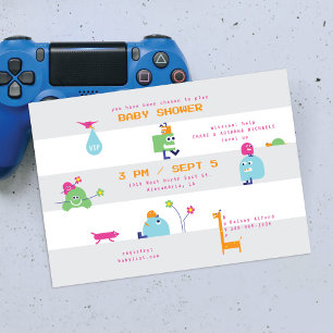 Baby Bots Grau Gestreifte Babyparty-Einladung Einladung