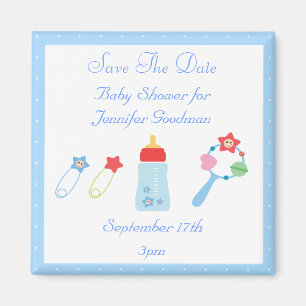 Baby Bottle & Rattle Save the Date Babydusche Magnet