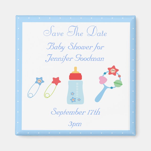 Baby Bottle & Rattle Save the Date Babydusche Magnet (Vorne)