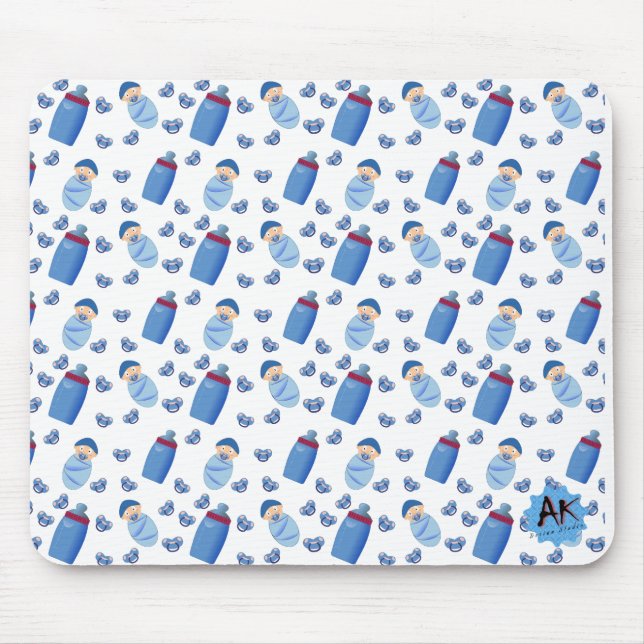 Baby Bottle Schnuller Blaues Muster Mousepad (Vorne)