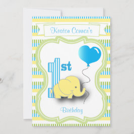 Baby Boy 1. Geburtstag Party mit einem Baby Elepha Einladung
