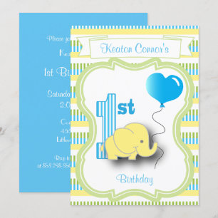 Baby Boy 1. Geburtstag Party mit einem Baby Elepha Einladung