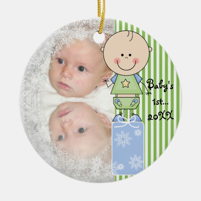 Baby Boy 1. Weihnachtsfeier Maßgeschneidertes Foto Keramikornament (Vorne)