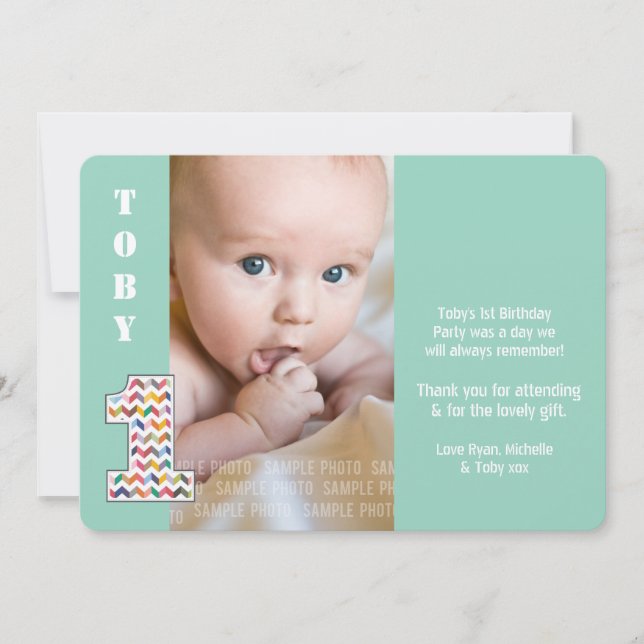 Baby Boy 1st Birthday One Thank You Photo Card Dankeskarte (Vorderseite)