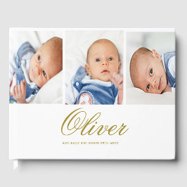 Baby Boy 3 Foto Collage Gold Elegante Gästebuch