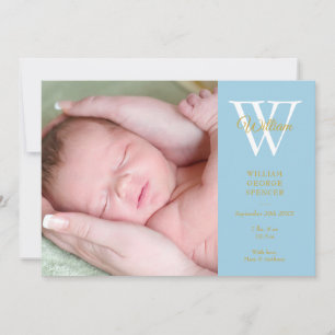 Baby Boy 4 Fotos Blaues Monogramm Gold Schrift Geb Ankündigung