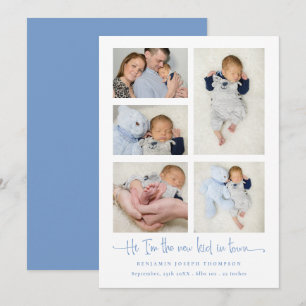 Baby Boy 5 Foto Collage Blue New Kid Script Birth Ankündigung