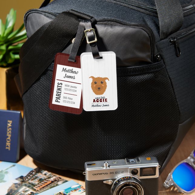 Baby Boy Aggie Dog Maroon Bag Tag Gepäckanhänger (Vorderseite & Rückseite)