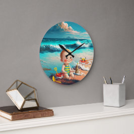 Baby Boy am Strand Große Wanduhr