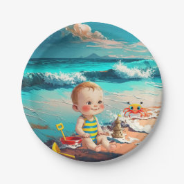 Baby Boy am Strand Pappteller