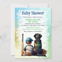 Baby Boy and Black Lab Baseball Themed Baby Dusche