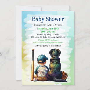 Baby Boy and Black Lab Baseball Themed Baby Dusche Einladung