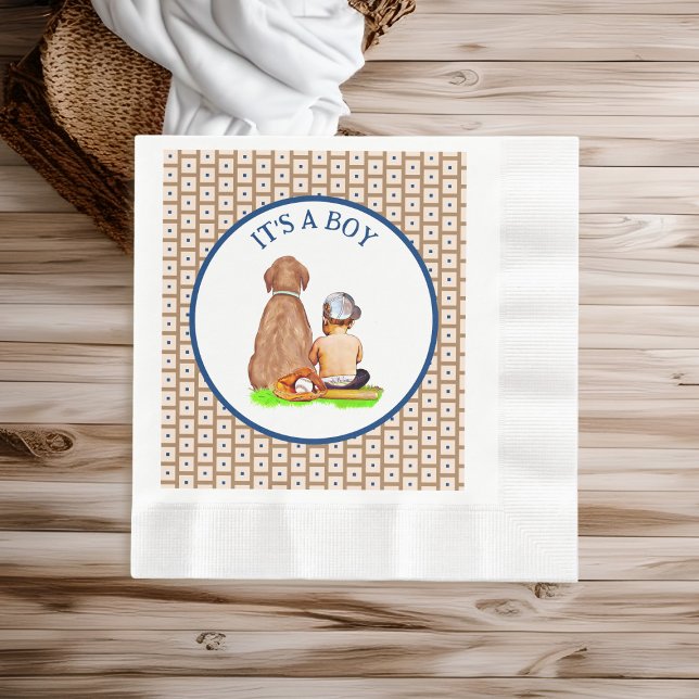 Baby Boy and Dog Baseball Themed Baby Dusche Serviette (Von Creator hochgeladen)
