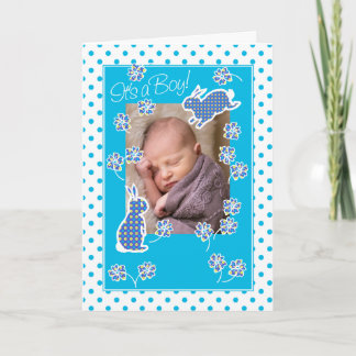 Baby Boy Ankündigung Foto-Karte Niedlich Bunny Rab