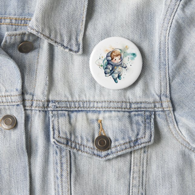 Baby Boy Astronaut Aquarellkleber Button (Beispiel)