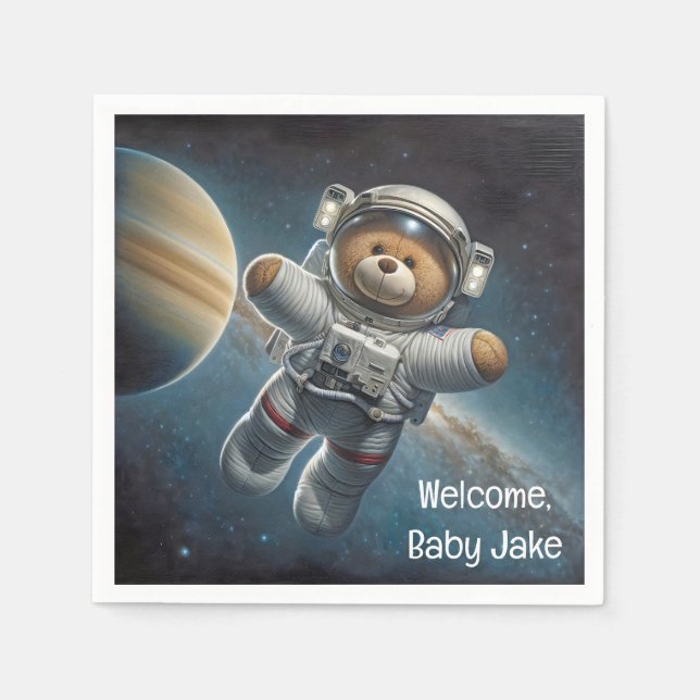 Baby Boy Astronaut Teddy Bear Serviette (Vorderseite)
