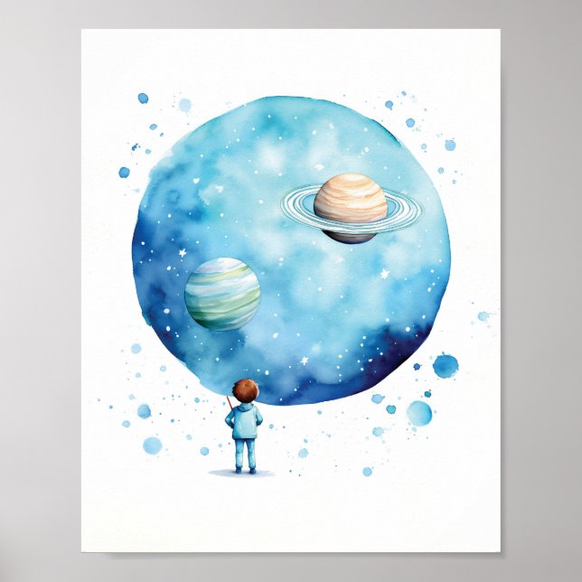 Baby Boy Astronaut Watercolor Poster (Vorne)
