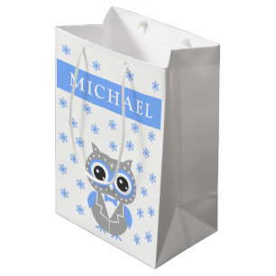 Baby Boy Baby Dusche Niedlich Owl Geschenktasche Mittlere Geschenktüte