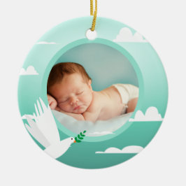 Baby Boy Baptism Dove Clouds Photo Frame Keramik Ornament