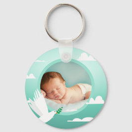 Baby Boy Baptism Dove Clouds Photo Frame Schlüsselanhänger