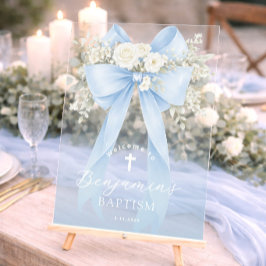 Baby Boy Baptism Elegant Blue Eucalyptus Bow Acrylschild