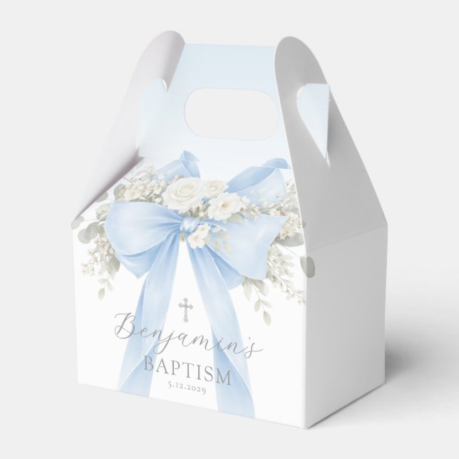 Baby Boy Baptism Eucalyptus Blue Bow Geschenkschachtel (Vorderseite)