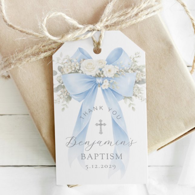 Baby Boy Baptism Silver Cross Floral Bow Geschenkanhänger (Von Creator hochgeladen)