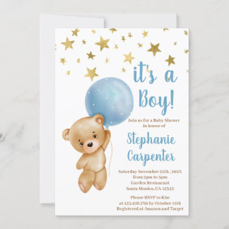 Baby Boy Bear Baby Shower Einladung