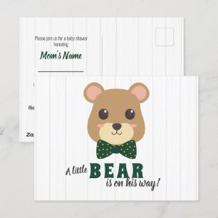 Baby Boy Bear Green & Gold Baby Dusche Einladung Postkarte