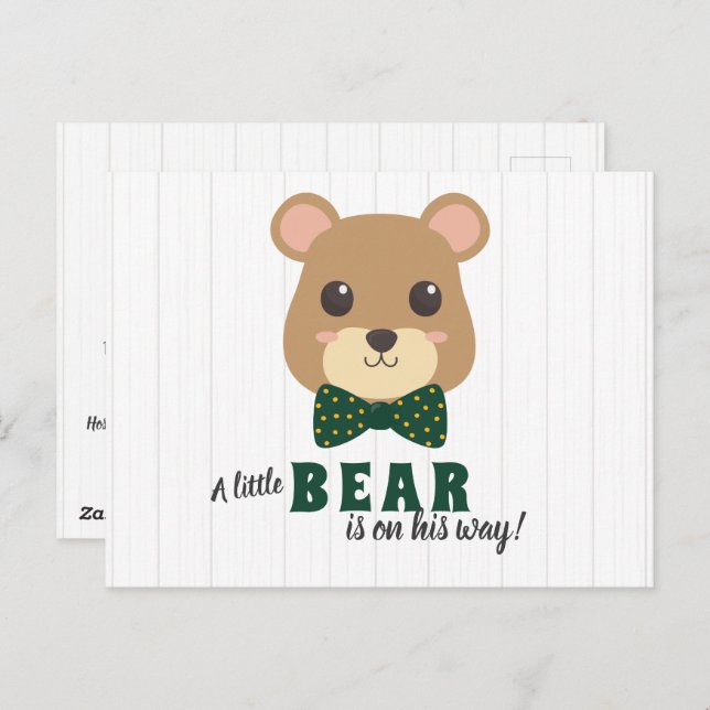 Baby Boy Bear Green & Gold Baby Dusche Einladung Postkarte (Vorne/Hinten)