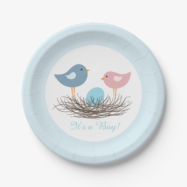 Baby Boy Bird's Nest | Babyparty Pappteller (Vorderseite)