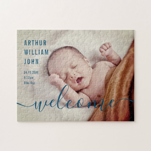 Baby Boy Birth Announcement Foto Puzzle (Horizontal)