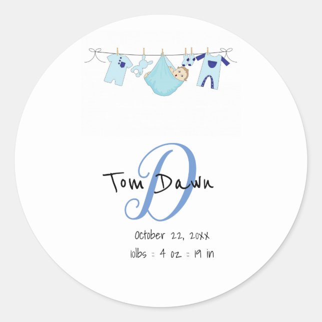 Baby Boy Birth Announcement Sticker Illustration (Vorderseite)