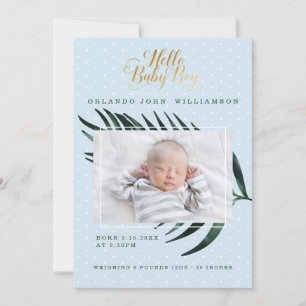 Baby Boy Birth Announcement - Tropical Palm Leaf Ankündigung