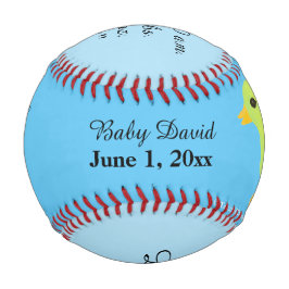 Baby Boy Birth Stats Yellow Ducky Sky Blue Baseball