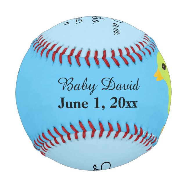 Baby Boy Birth Stats Yellow Ducky Sky Blue Baseball (Vorderseite)
