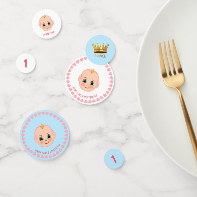 Baby Boy Birthday auf blau-weiß Konfetti (Gruppe)