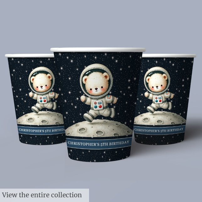 Baby Boy Birthday Cups Teddy Bear Astronaut Thema Pappbecher (Baby Boy Birthday Cups Teddy Bear Astronaut Theme)