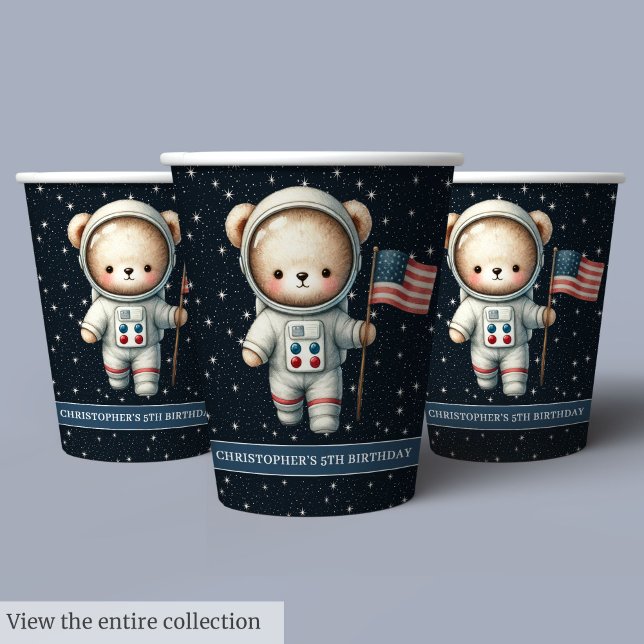 Baby Boy Birthday Paper Cups Teddy Bear Astronaut Pappbecher (Baby Boy Birthday Paper Cups Teddy Bear Astronaut)