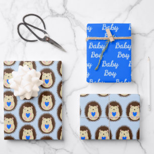 Baby Boy Blau Herz Igel Neue Baby Geschenkpapier Set