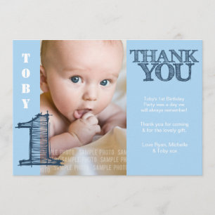 Baby Boy Blue 1. Geburtstag Danke Foto Card