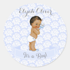 Baby Boy Blue African American Latino Ethnic Runder Aufkleber